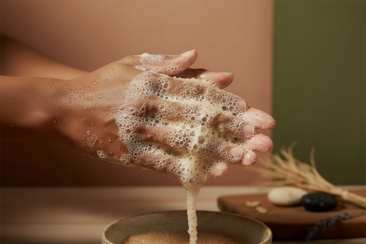 Melanated Hands Sugar Scrub with Foam and Bubbles